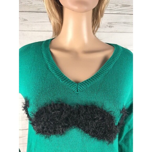 Copper Key Mustache Sweater Small Dark Teal Green 100% Cotton Funny Design - Picture 2 of 12